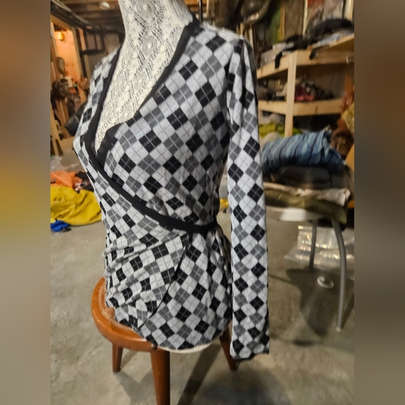 Gershon Bram Argyle Check Tie Around Top - Picture 6 of 8